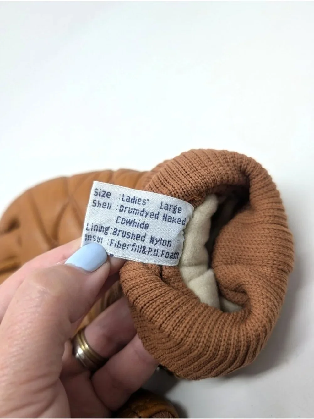Vintage 80s Tan Quilted Gloves Large Leather Insulated Wrist